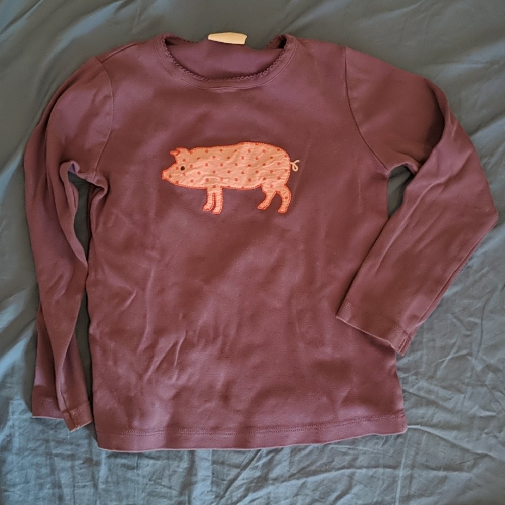Mini boden 5-6 piggy applique shirt